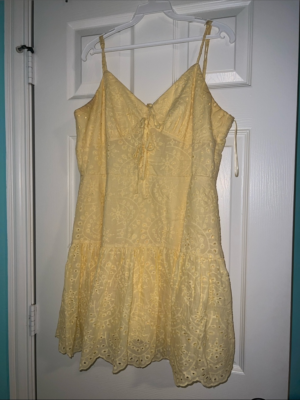 Francesca's Collections Yellow Eyelet Mini Dress